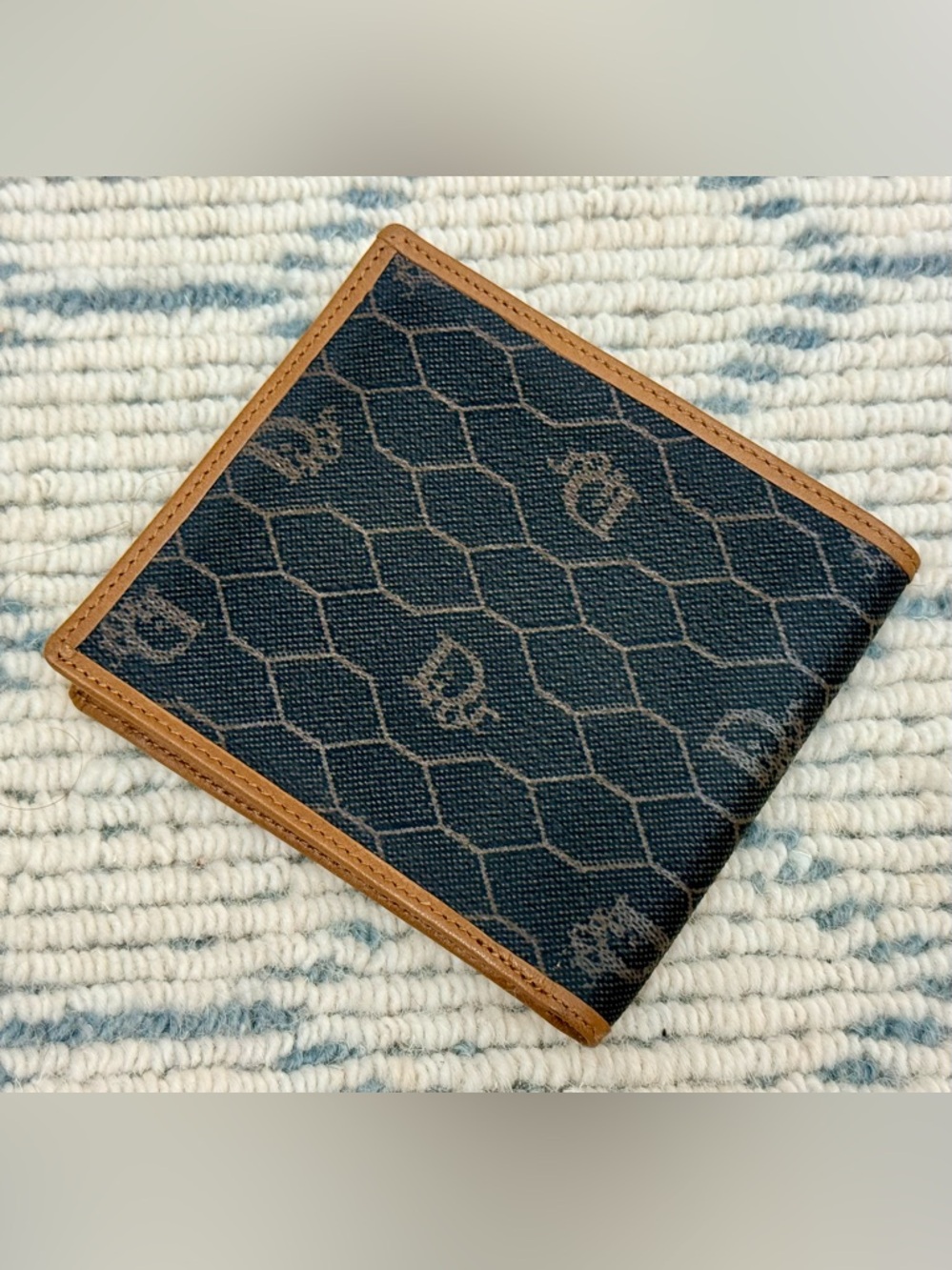 DIOR Vintage Unisex Icon Brown Honeycomb Monogram Canvas Leather Bifold Wallet - Picture 8 of 16